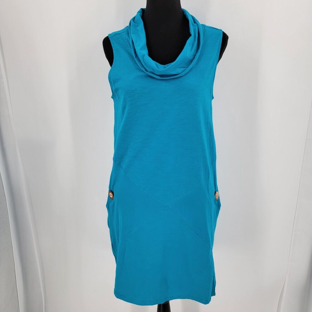 Neon Buddha Dress Womens Small Merengue Cowl Neck Cotton Pockets Ocean Blue NEW